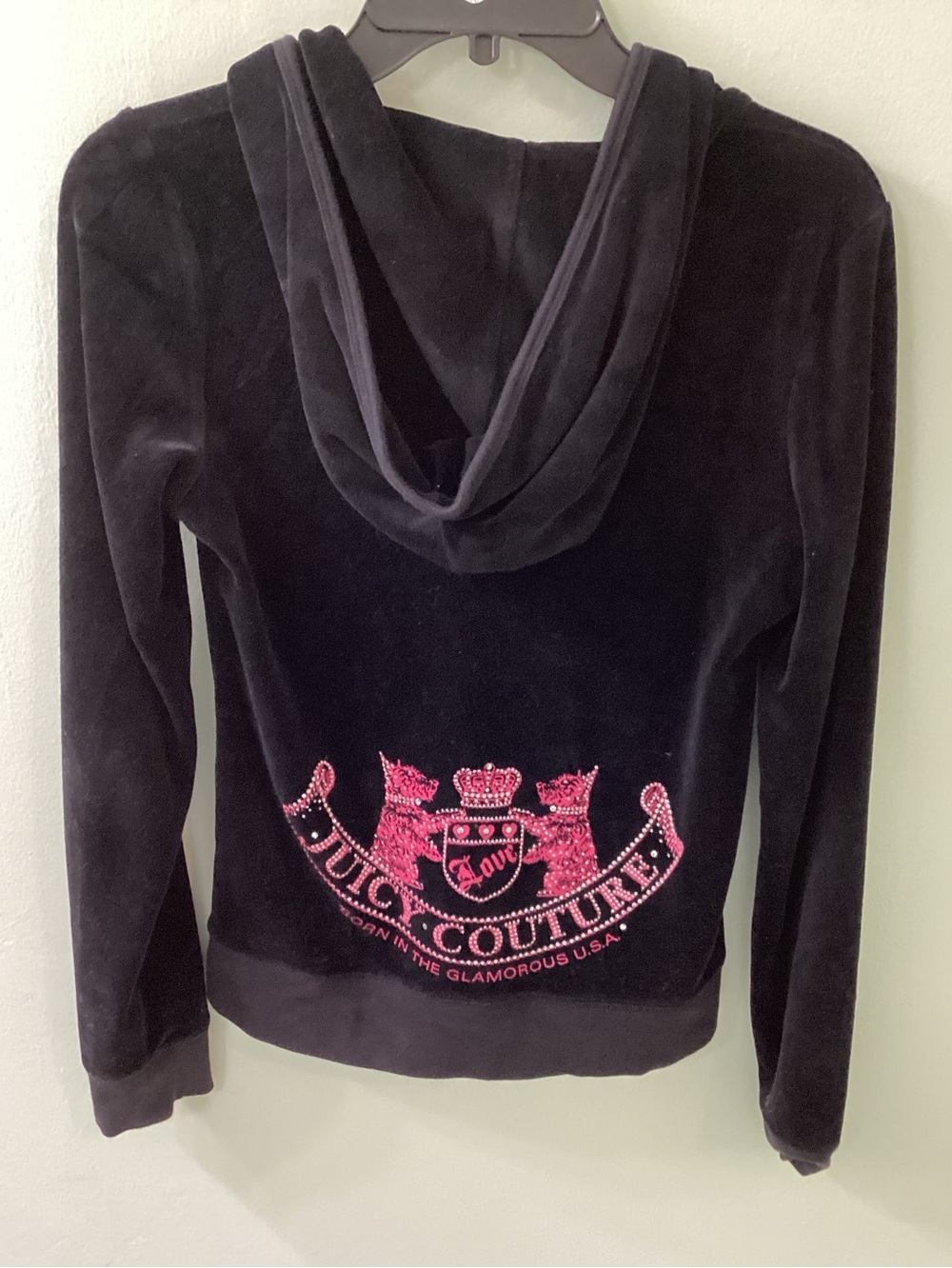 Juicy Couture “Scottie dogs” Women's Navy Full Zip Hoodie Rhinestone Logo Size M